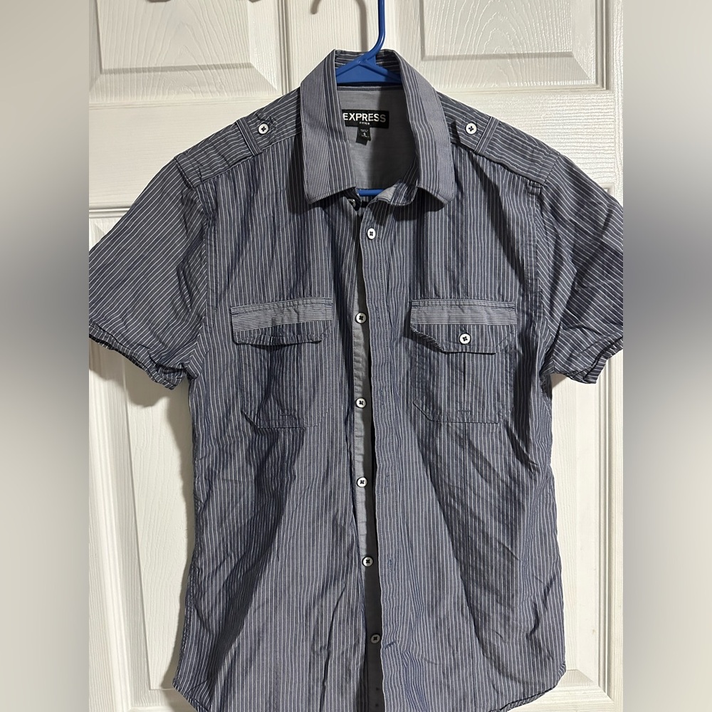 Express Men's Navy Pinstripe Button-Down Shirt
